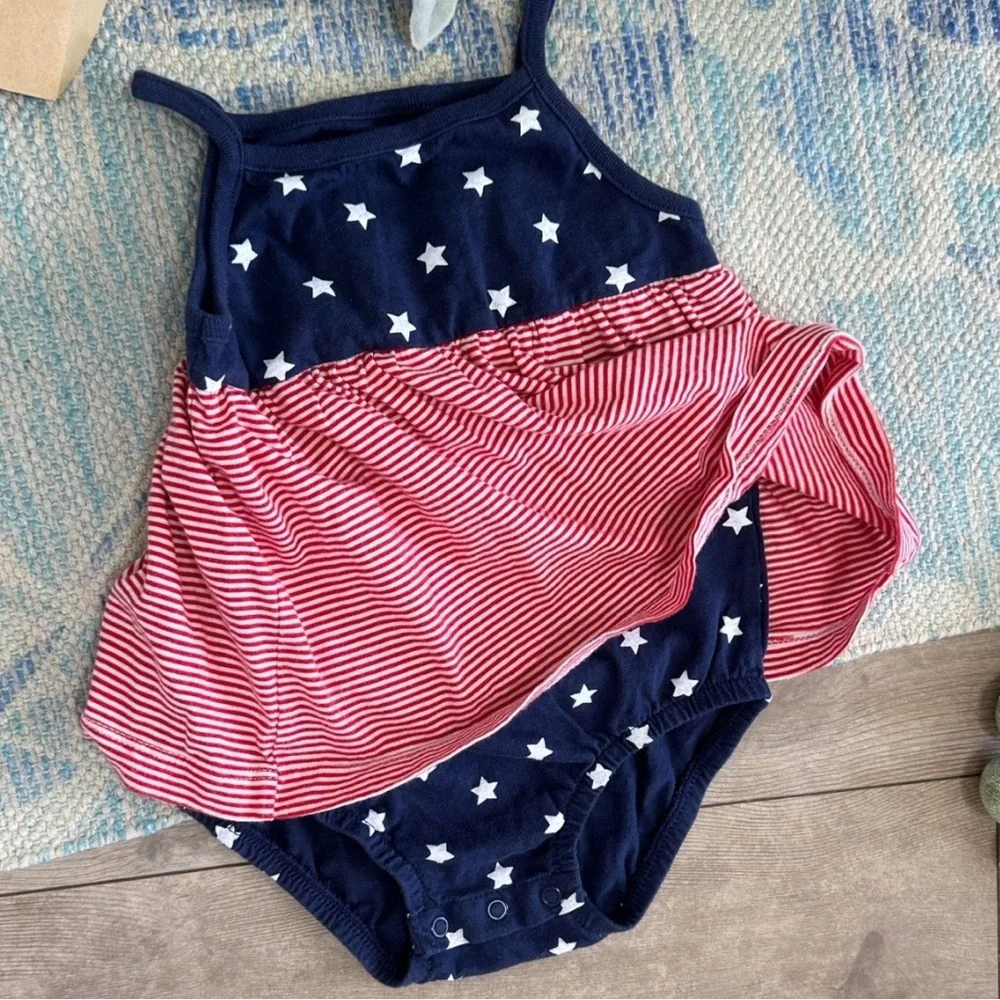 New Carter's Baby Toddler Girls American Flag Cotton Romper Dress Patriotic